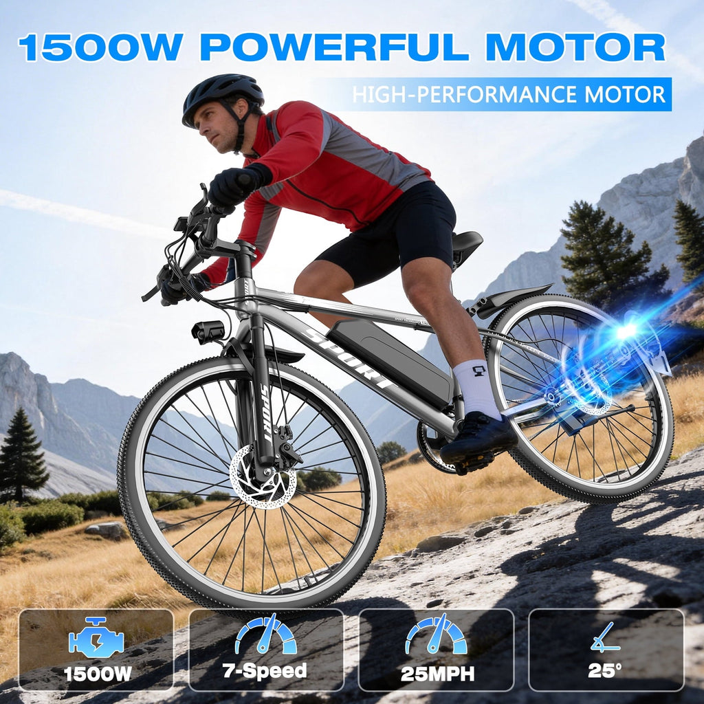 GWEIT Electric Bike, 26 Pneumatic Tires, 1500W Peak Motor Electric Mountain Bike, 25MPH 35Miles Range, 48 10.4AH Removable Battery E Bikes for Adults, UL 2849 Certification