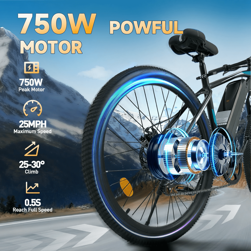 26 Electric Bike for Adults, ebike 750W Peak Power Motor, 25MPH 35Miles Electric Mountain Bike with 432Wh 12Ah Removable Battery, 7-Speed,UL 2849