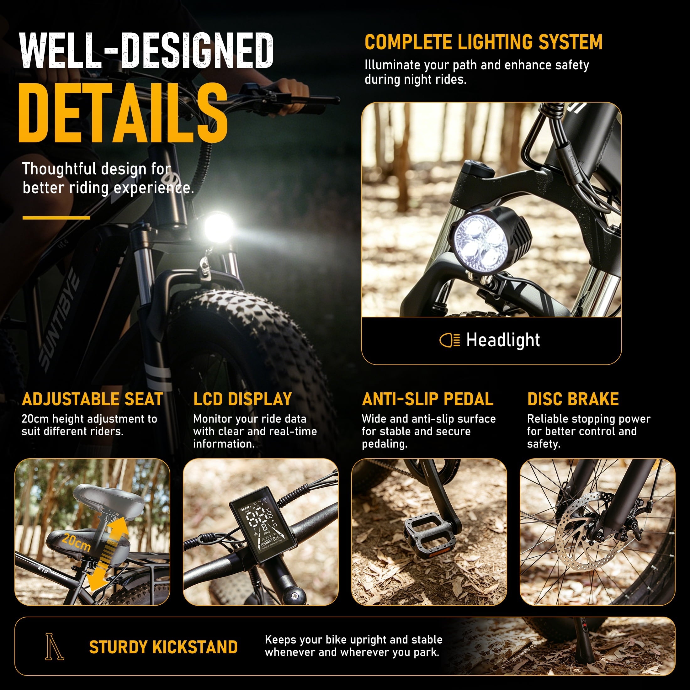 SUNTIBYE K10 Electric Bike 1000W, 48V 15Ah, 20 Fat Tire Ebike, 28MPH, E-Mountain Bike UL2849,Black