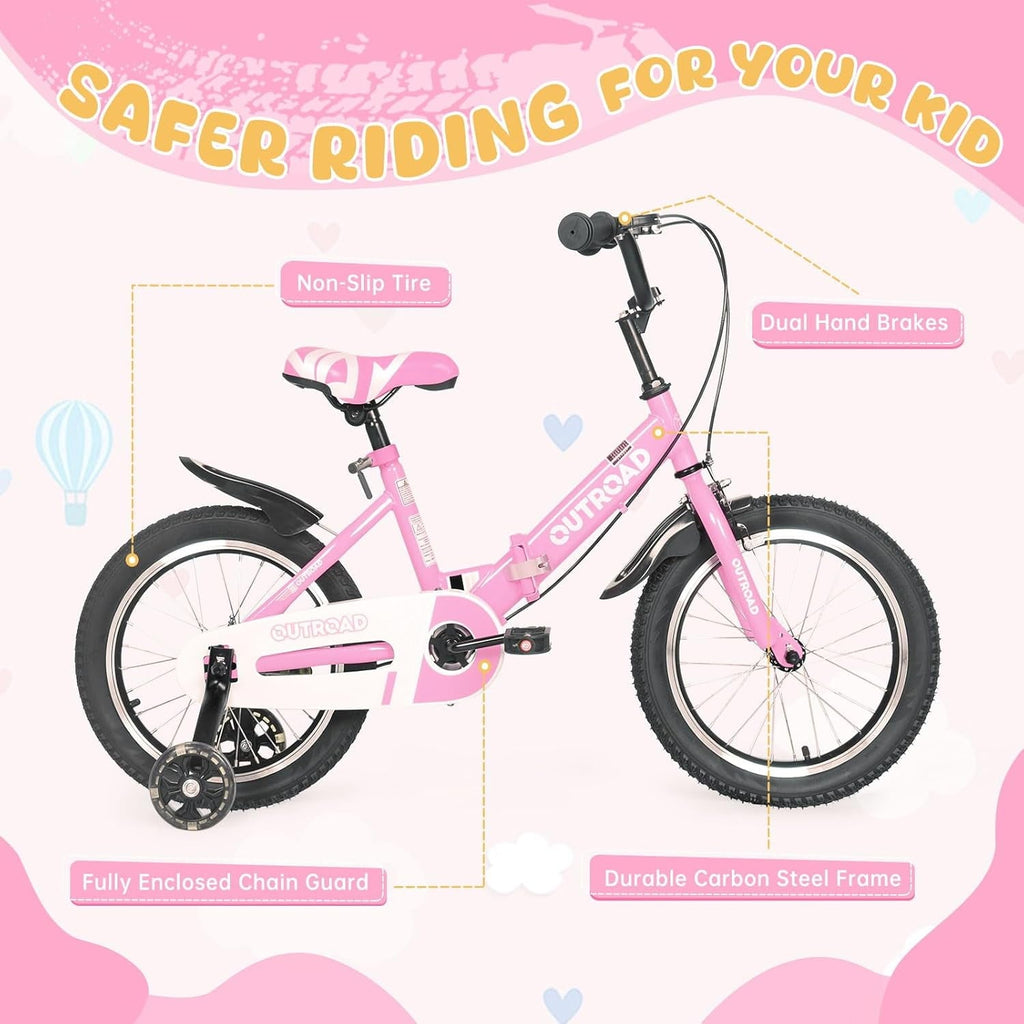 Marknig 14 16 18 Folding Kids Bike with Removable Training Wheels, Children's Bicycle for Boys & Girls Ages 3-9 Years, Easy-Storage Toddler Bike