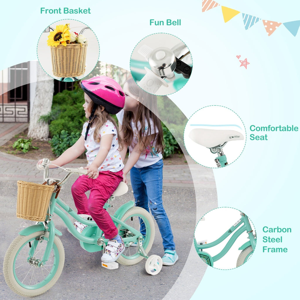 Costway 16 Kid's Bike with Training Wheels Adjustable Handlebar Seat Handbrake Pink