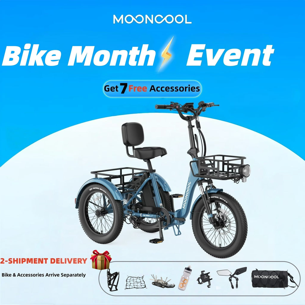 MOONCOOL TK Pro Foldable Electric Tricycle W/ Rearview mirror accessory Kit, 1500W Motor 48V 20Ah Battery, 20 Fat Tire Three Wheel 6-Speed Electric Mountain Bicycle for Adults