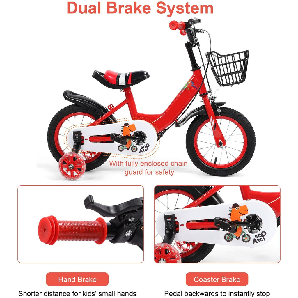 12 inch Kids Bike with Training Wheels, Children Bike with Adjustable Handlebar, Kids Bicycle for Boys Girls Toddlers Age 3-5, 2-in-1 Red Toddler Bike