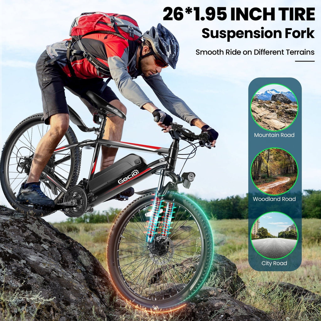 Gocio Peak 750W Electric Bike 26 Electric Bicycle for Adults Max 19.8mph Cruise Control System Ebike, 48V 375Wh Mountain Bike, 21 Speed for Man Woman UL2849 Certified