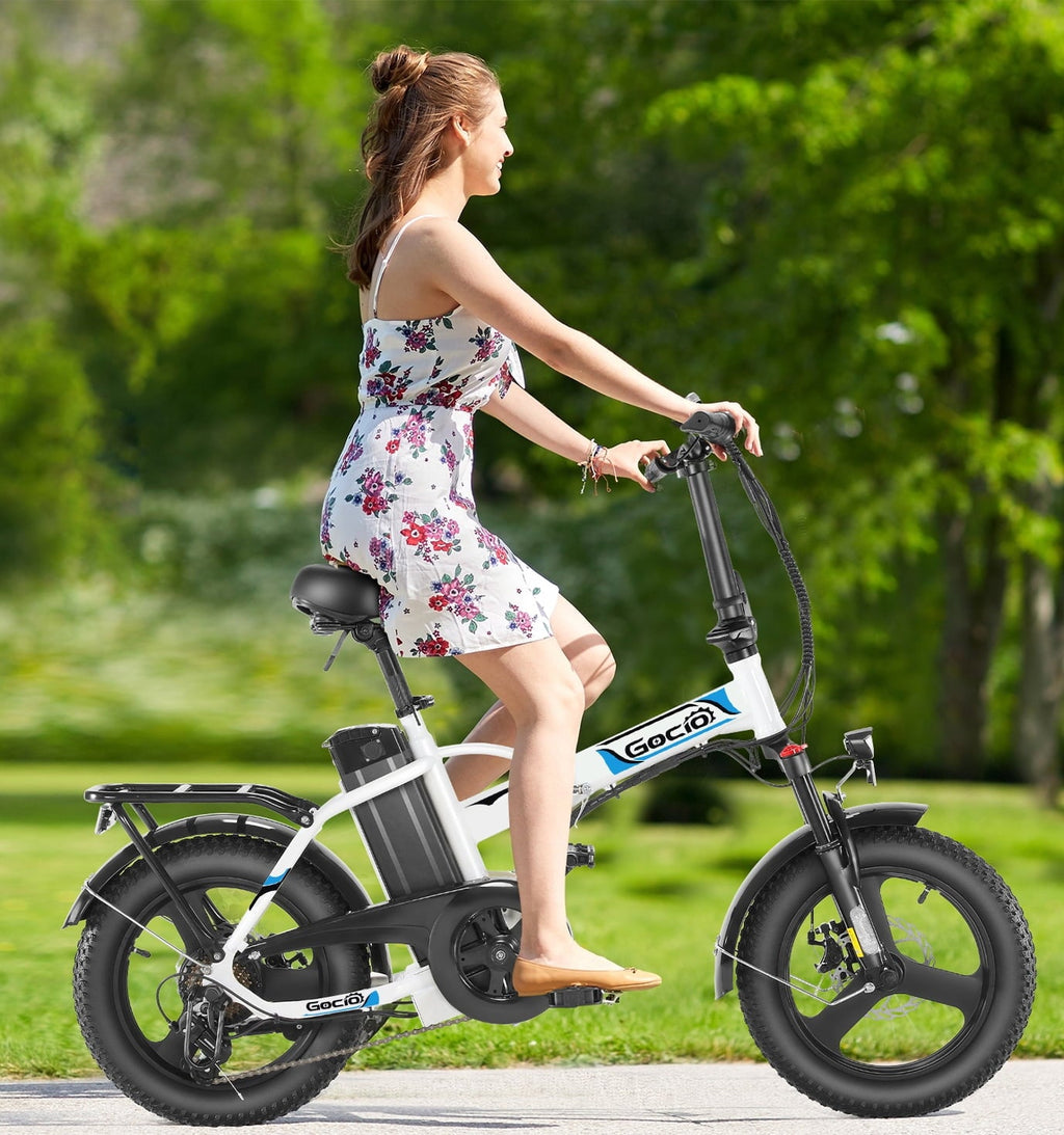 Gocio Peak 750W Electric Bike, 16 x 3.0 One-Piece Fat Tire Foldable Electric Bicycle for Adults Women, 48V 374.4Wh Removable Battery Ebikes, 20MPH Commuter E Bike for Teenager UL2849 Certified
