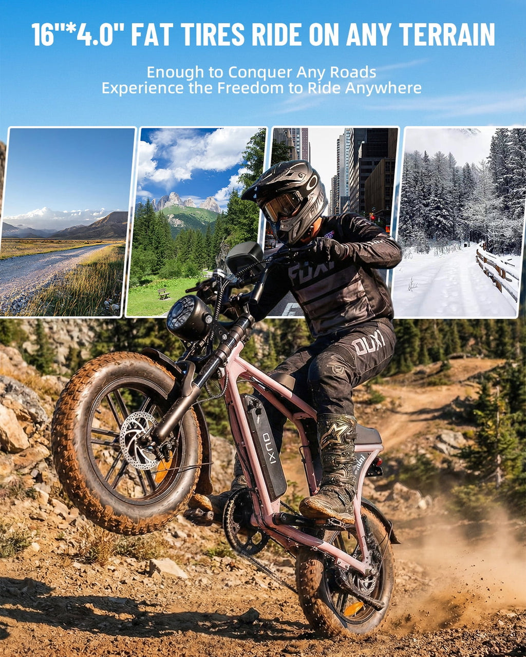 OUXI V8 Electric Bike for Adults, 20 Fat Tire Electric Mountain Bike Peak 750W, 48V 15Ah Battery, UL2849