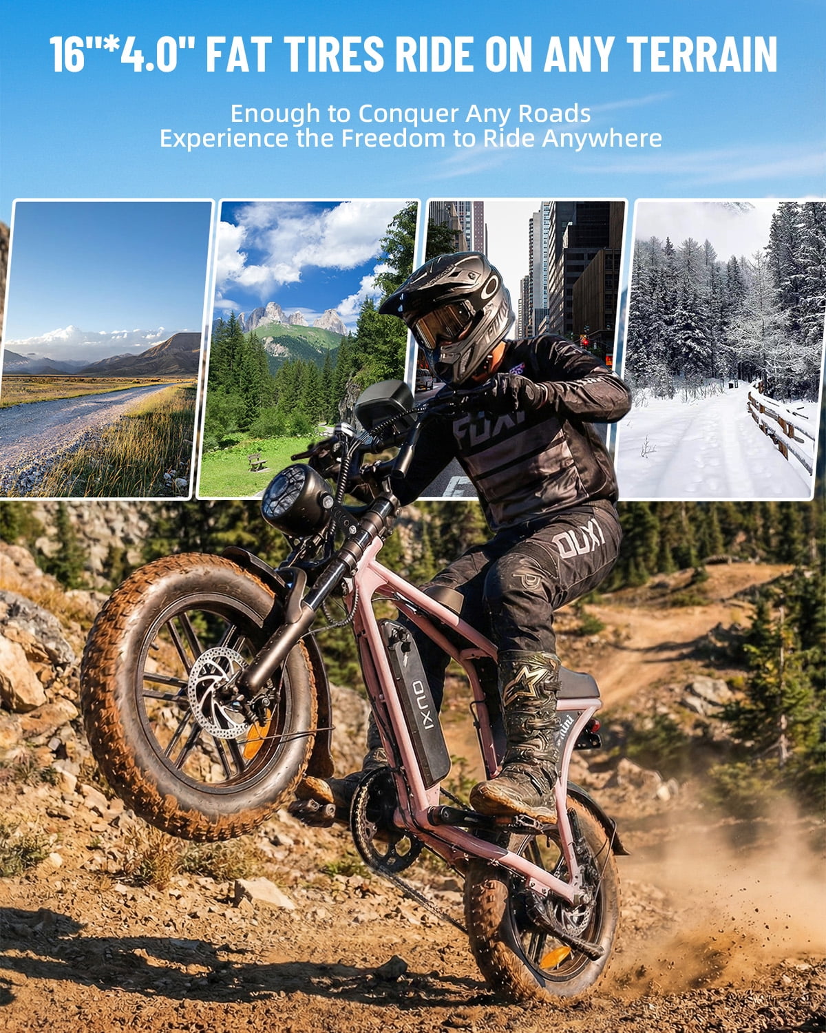 OUXI V8 Electric Bike for Adults, 20 Fat Tire Electric Mountain Bike Peak 750W, 48V 15Ah Battery, UL2849