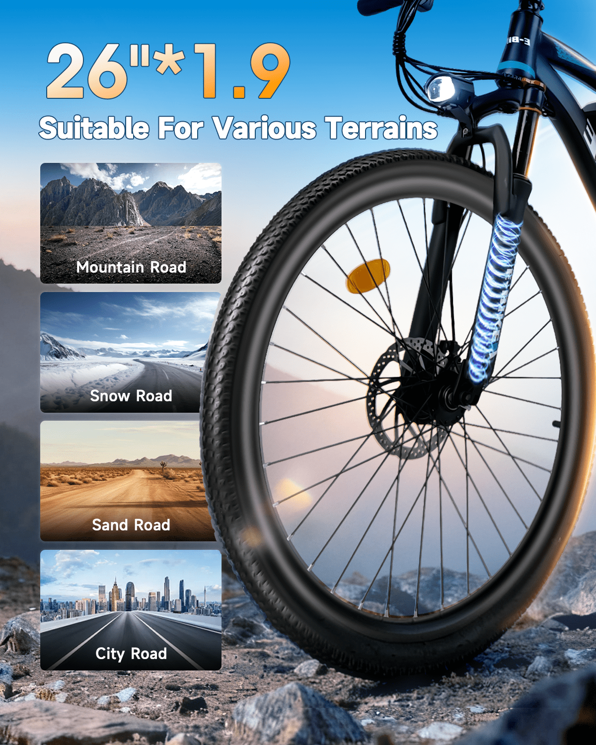 XKJ Electric Bike for Adults, 26”Electric Mountain Bike 576Wh Internal Battery & LCD Display,750W (Peak) Motor,7-Speed, Lightweight Ebike for Teens,40 Miles, Full Suspension,UL2849