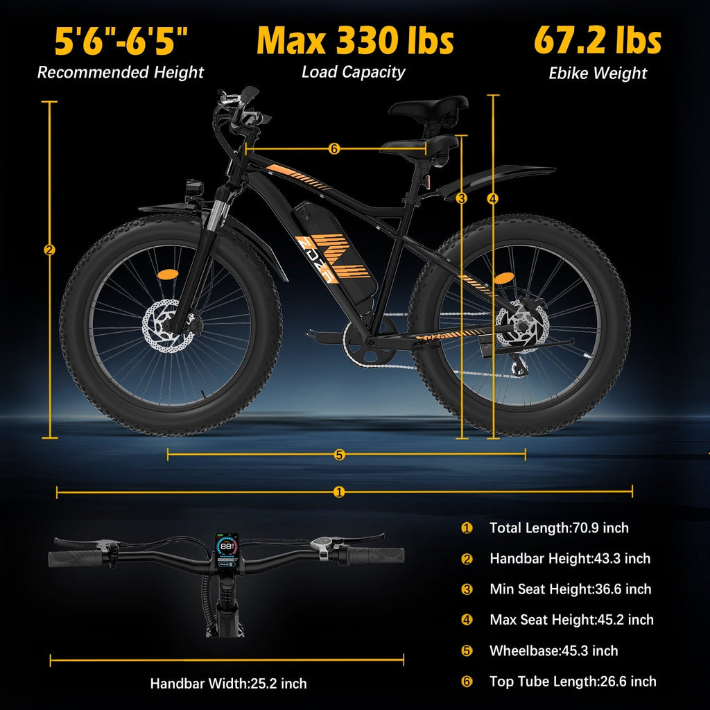 ZDZA Electric Bike for Adults, Peak 1500W Motor E-Mountain Bicycle, 26 Fat Tire 28mph Ebike, 48V 15Ah Removable, Dual Suspension with Shelf UL2849, Black
