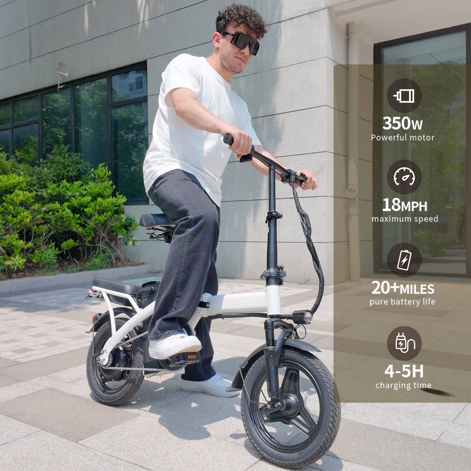 Electric Bike, 18 Mph Electric Bicycles, 350W Peak 500W Motor Foldable Ebike, 14 Tire E-bike for Adults, 48V 8Ah Battery, 15° Uphill, UL2849 Certified, 25 Miles PAS Range