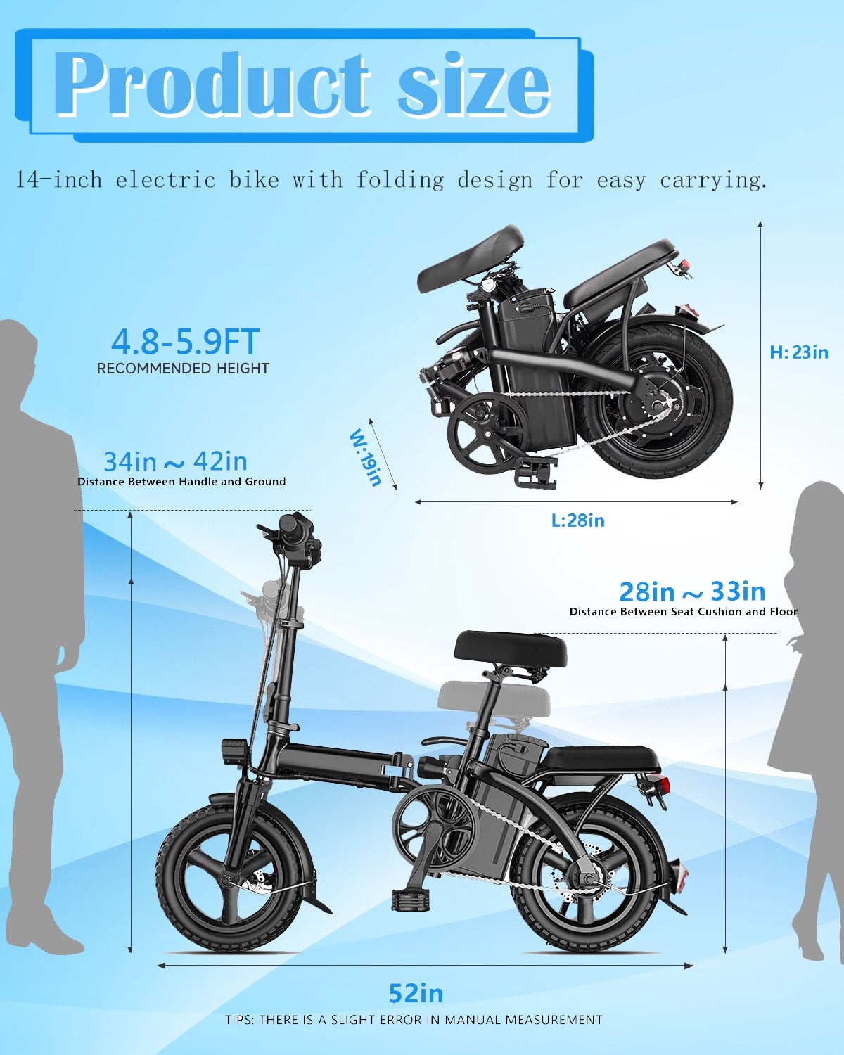 Electric Bike, 18 Mph Electric Bicycles, 350W Peak 500W Motor Foldable Ebike, 14 Tire E-bike for Adults, 48V 8Ah Battery, 15° Uphill, UL2849 Certified, 25 Miles PAS Range