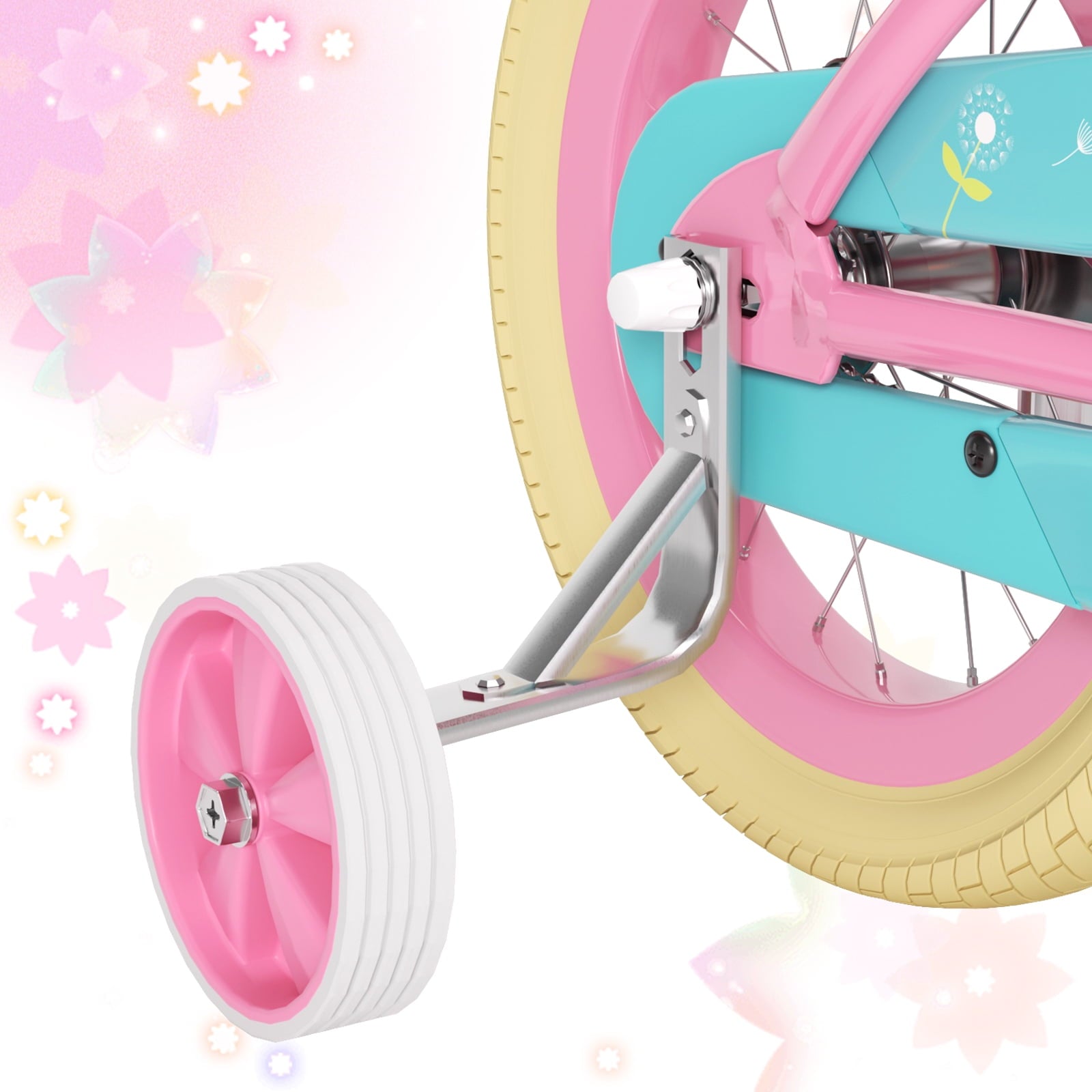 KORIMEFA Bikes for Girls 3-6 Years Old Toddlers, 12 inch Girls Bike with Training Wheels, Basket and Doll Seat, Children Bicycles with Handbrake, White
