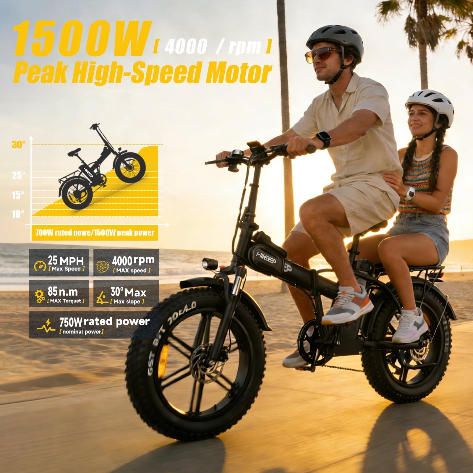 1500W Peak Folding Electric Bike for Adults, 48V 25Ah UL 2849 Certified Battery, 20x4 Fat Tire E-Mountain Bicycle, Shimano 7-Speed, Rear Rack, Up to 30MPH, Black