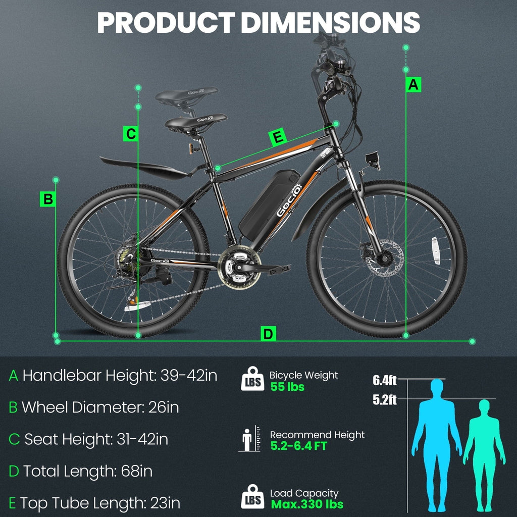 Gocio Peak 750W Electric Bike 26 Electric Bicycle for Adults Max 19.8mph Cruise Control System Ebike, 48V 375Wh Mountain Bike, 21 Speed for Man Woman UL2849 Certified