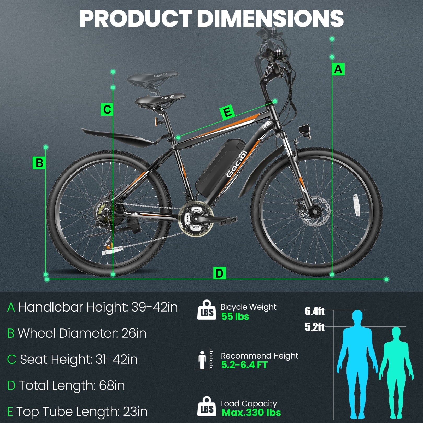 Gocio Peak 750W Electric Bike 26 Electric Bicycle for Adults Max 19.8mph Cruise Control System Ebike, 48V 375Wh Mountain Bike, 21 Speed for Man Woman UL2849 Certified