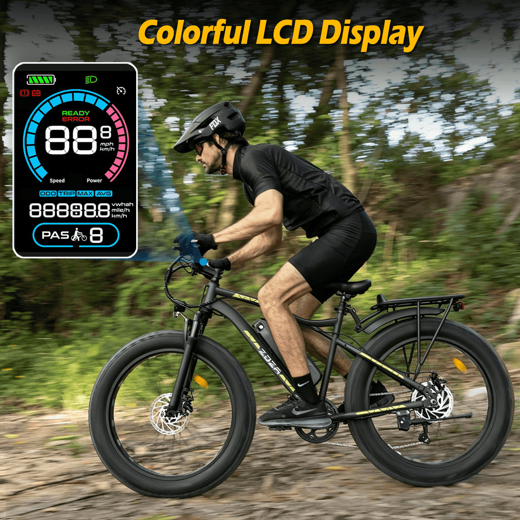 ZDZA Electric Bike for Adults, Peak 1500W Motor E-Mountain Bicycle, 26 Fat Tire 28mph Ebike, 48V 15Ah Removable, Dual Suspension with Shelf UL2849, Black