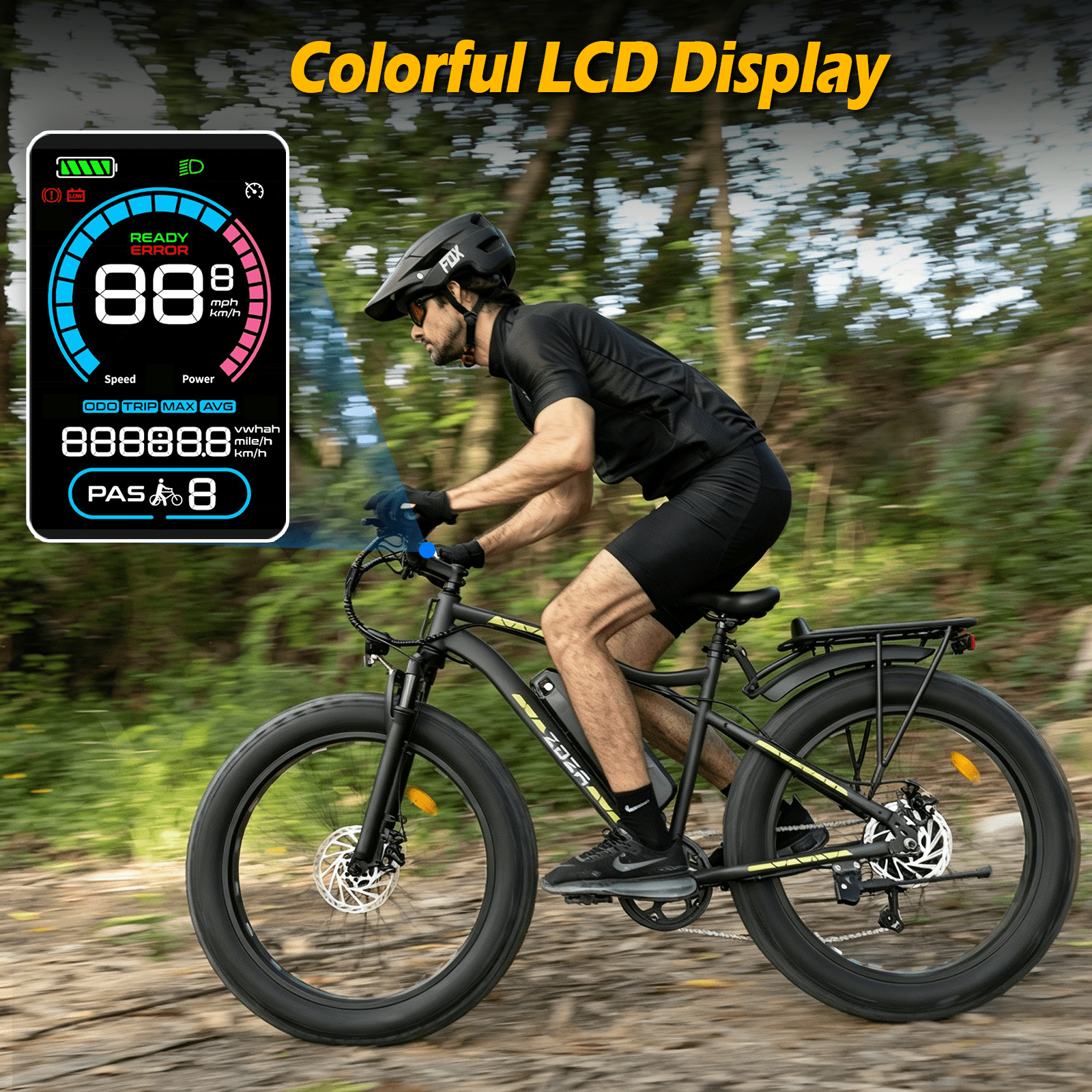 ZDZA Electric Bike for Adults, Peak 1500W Motor E-Mountain Bicycle, 26 Fat Tire 28mph Ebike, 48V 15Ah Removable, Dual Suspension with Shelf UL2849, Black