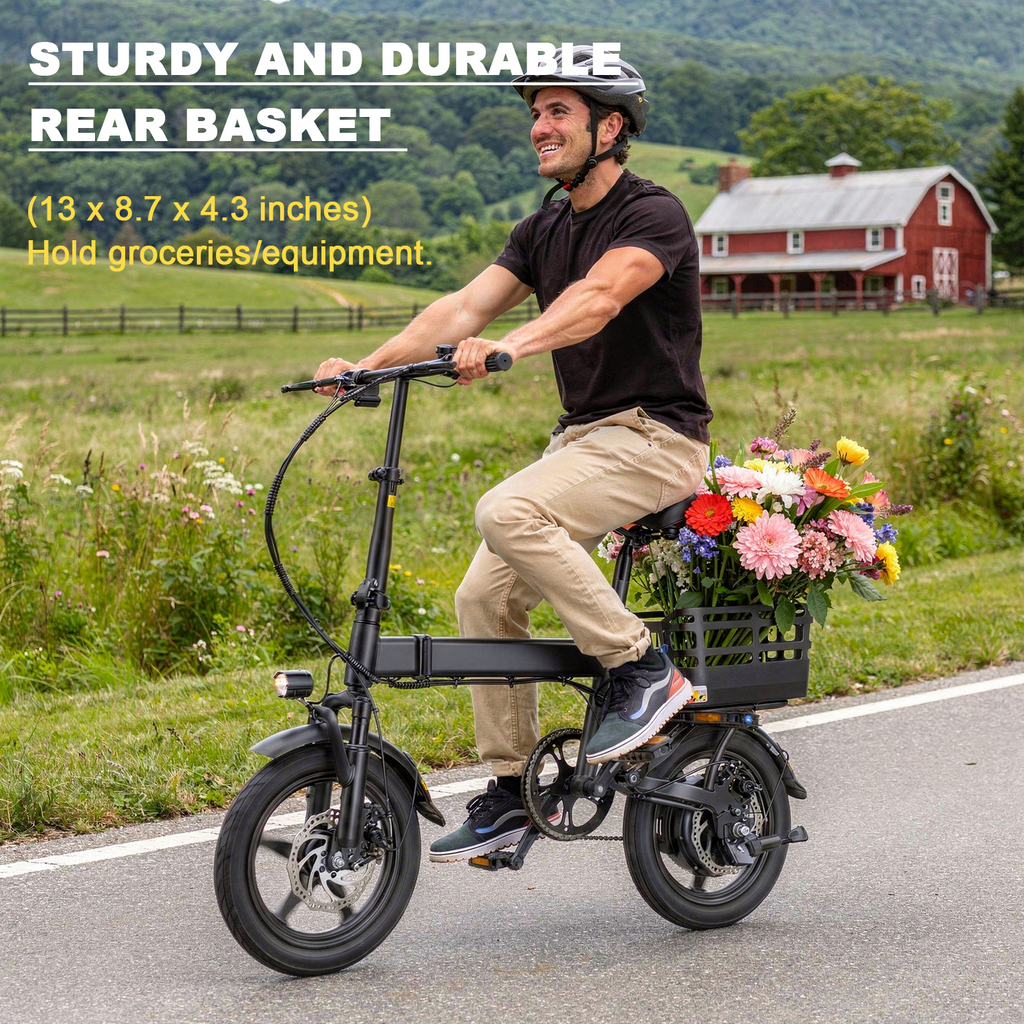 14 Foldable Electric Bike, 500W Commuter Ebike for Adults, Mini Ebike with Basket, 432WH Battery, 18MPH & 20 Miles, UL2849