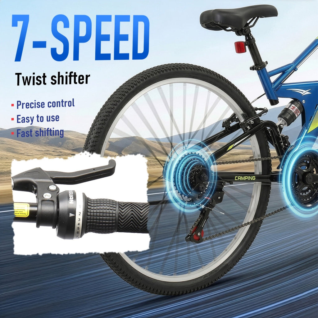 Ktaxon 26 inch 7 Speed Mountain Bike for Adult, Dual Shock Absorbers, Dual V Brake, Black