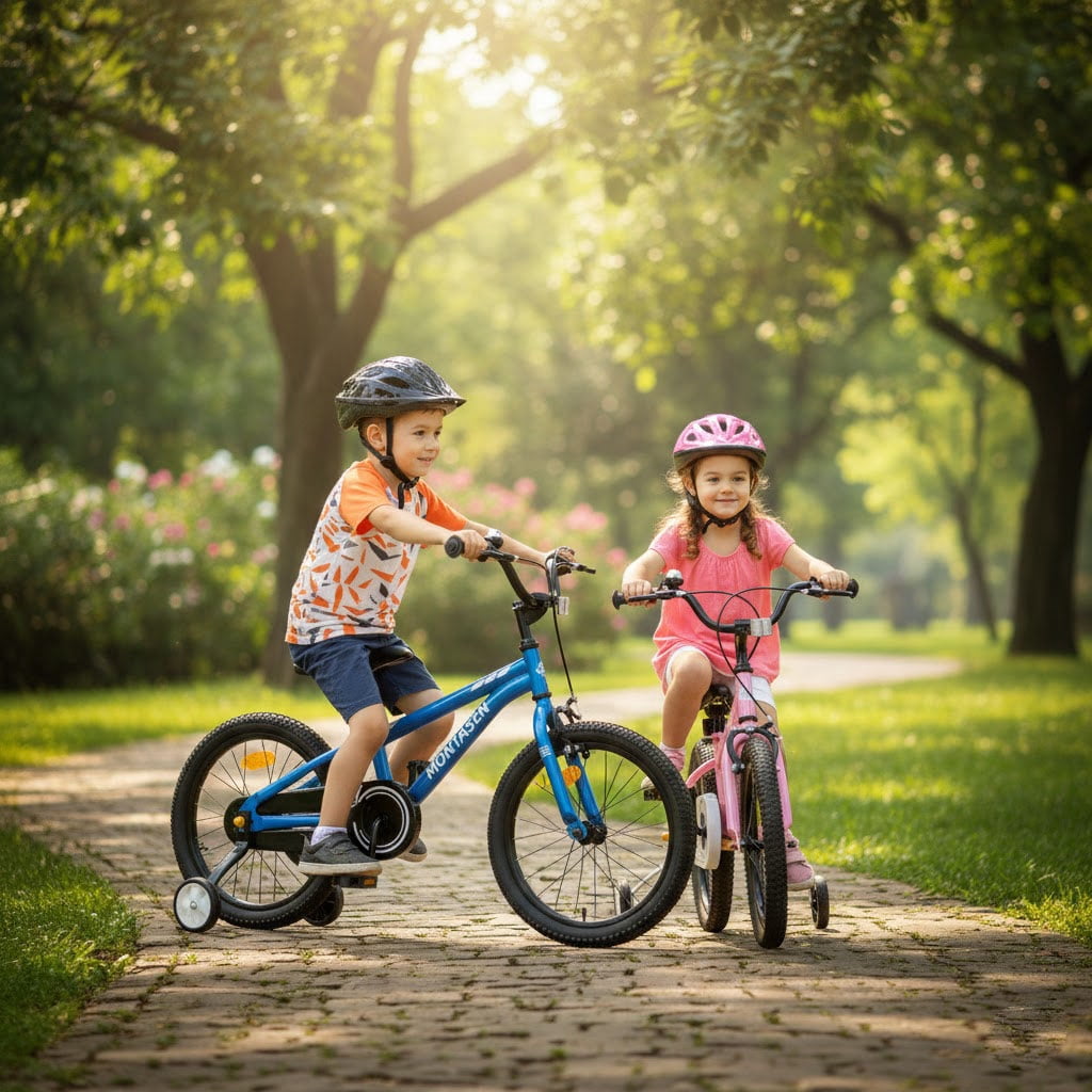Montasen 14 Inch Kids Bike with Training Wheels Hand Brake Coaster Brake BMX Style Bicycle, Pink