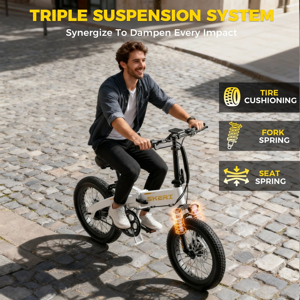 Skeri 20 Folding Electric Bicycle for Adults - 27MPH Max (Pedal-Assist), City Commuting, 48V Battery, 500W Peak, Aluminum Alloy Frame 49LBS, Adjustable Seat with LCD Display