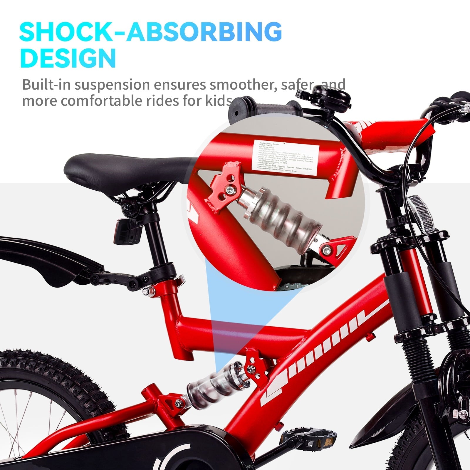 Fenbeli 16 Inch Kids Bike with Training Wheels for Girls Boys Ages 4-7, Red