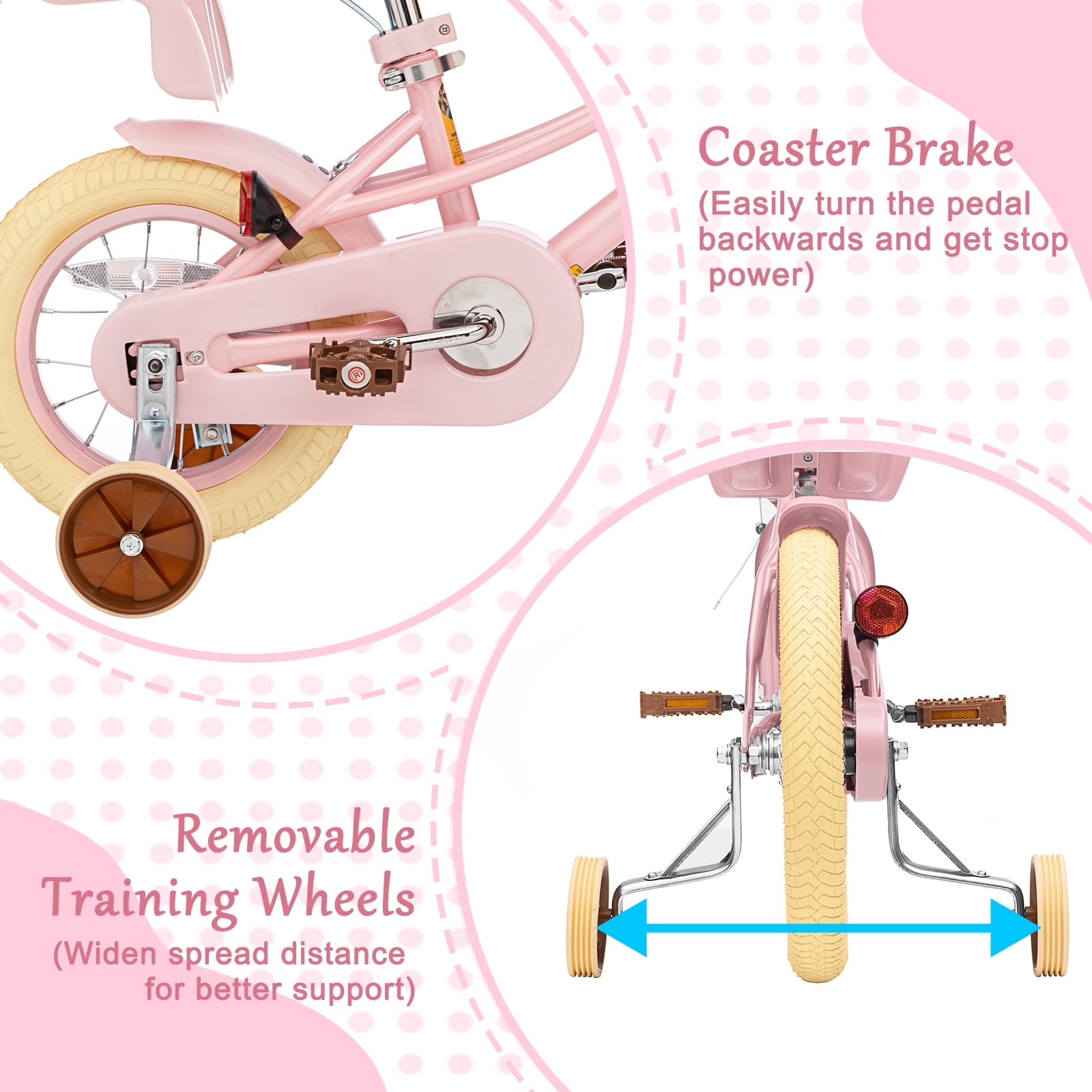 XJD Girls Bike for Toddlers and Kids Ages 2-12 Years Old,12 14 16 Inch Kids Bike with Training Wheels & Basket, 20 Inch Girls Bicycle with Handbrake & Kickstand