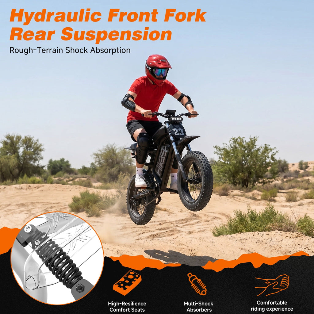 HiKeep 750W 1500W Fat Tire Electric Bike for Adults, 48V 17.5Ah Battery Ebike, Full Suspension E-Bike, Long Range Mountain Electric Bicycle, UL2849