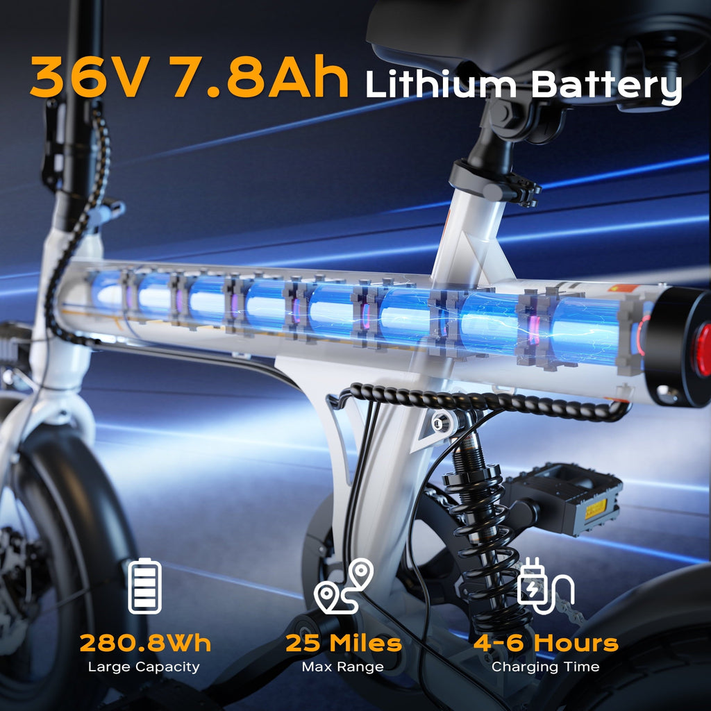 VIPDRIVE Electric Bike, 14 Folding EBike for Adults, 500W Peak Motor, 36V 7.8Ah Battery, 20MPH City Commuter E-Bike, Mini Ebike, LCD Display, UL2849