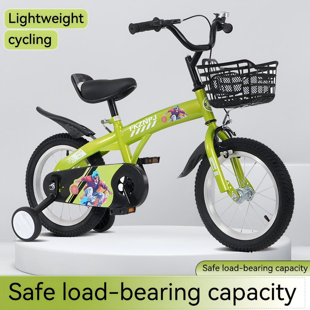 16 Kids Bicycle with Training Wheels Single Speed Sporty Kids Bike for Boys Girls Aged 4-7 Years, Green
