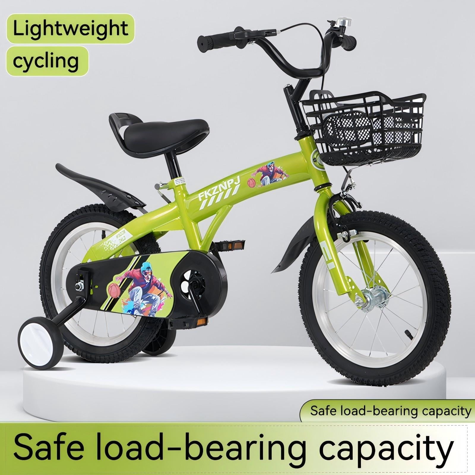 16 Kids Bicycle with Training Wheels Single Speed Sporty Kids Bike for Boys Girls Aged 4-7 Years, Green