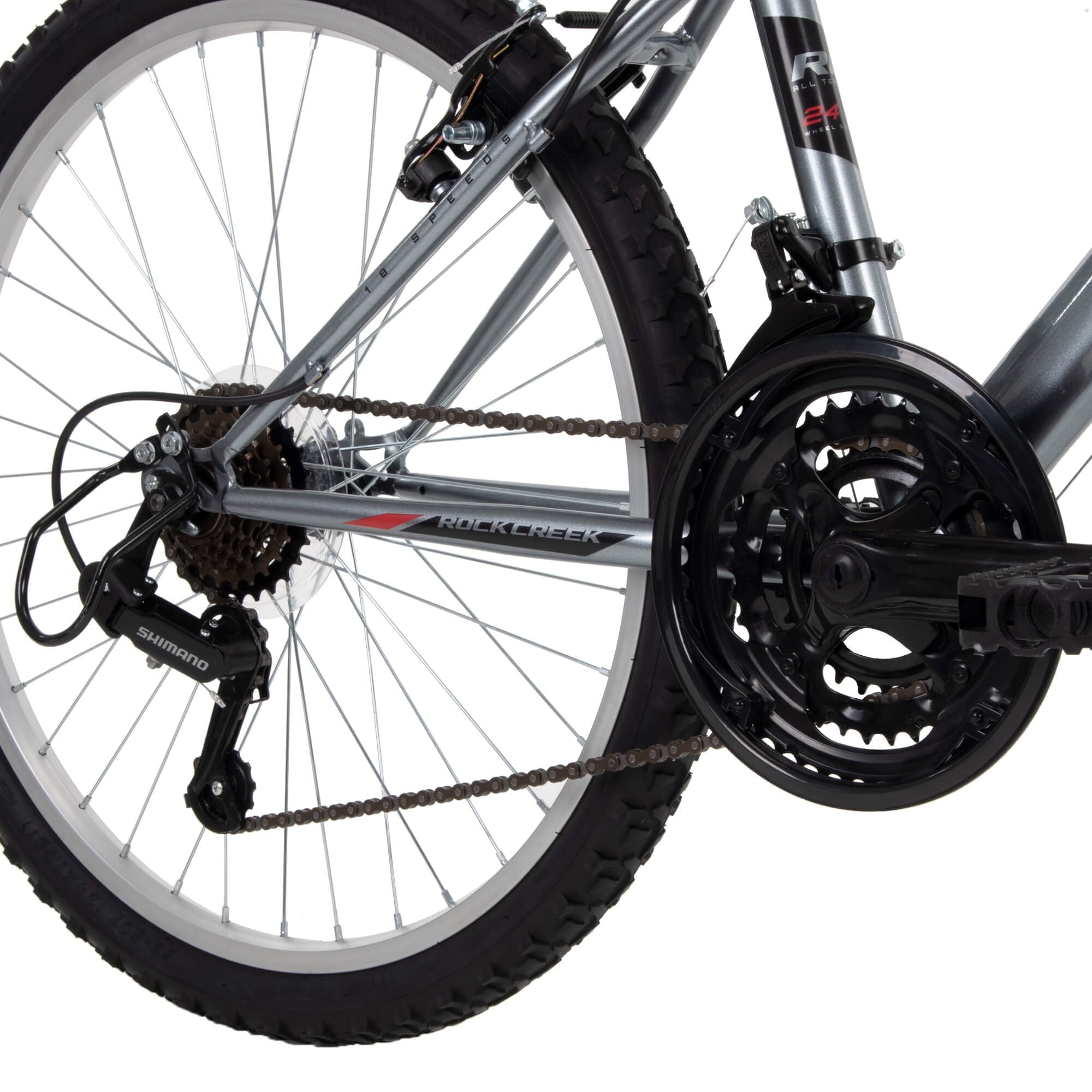 Huffy 24” Rock Creek Mountain Bike, Fits Riders 58” - 70”, Gray, Youth, Boy's
