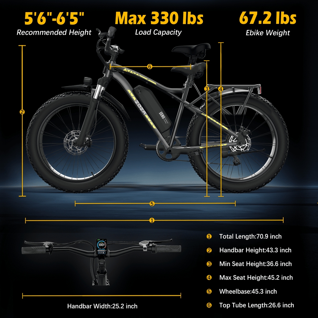 ZDZA Electric Bike for Adults, Peak 1500W Motor E-Mountain Bicycle, 26 Fat Tire 28mph Ebike, 48V 15Ah Removable, Dual Suspension with Shelf UL2849, Black