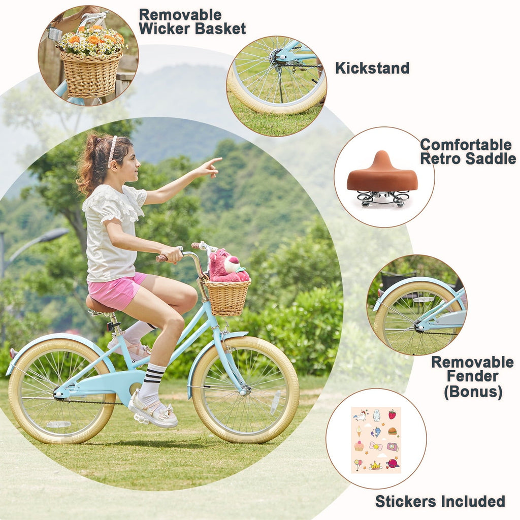 Glerc Little Molly 20 inch Kids Girls Bike for 7-13 Years Old Child,gifts,Blue