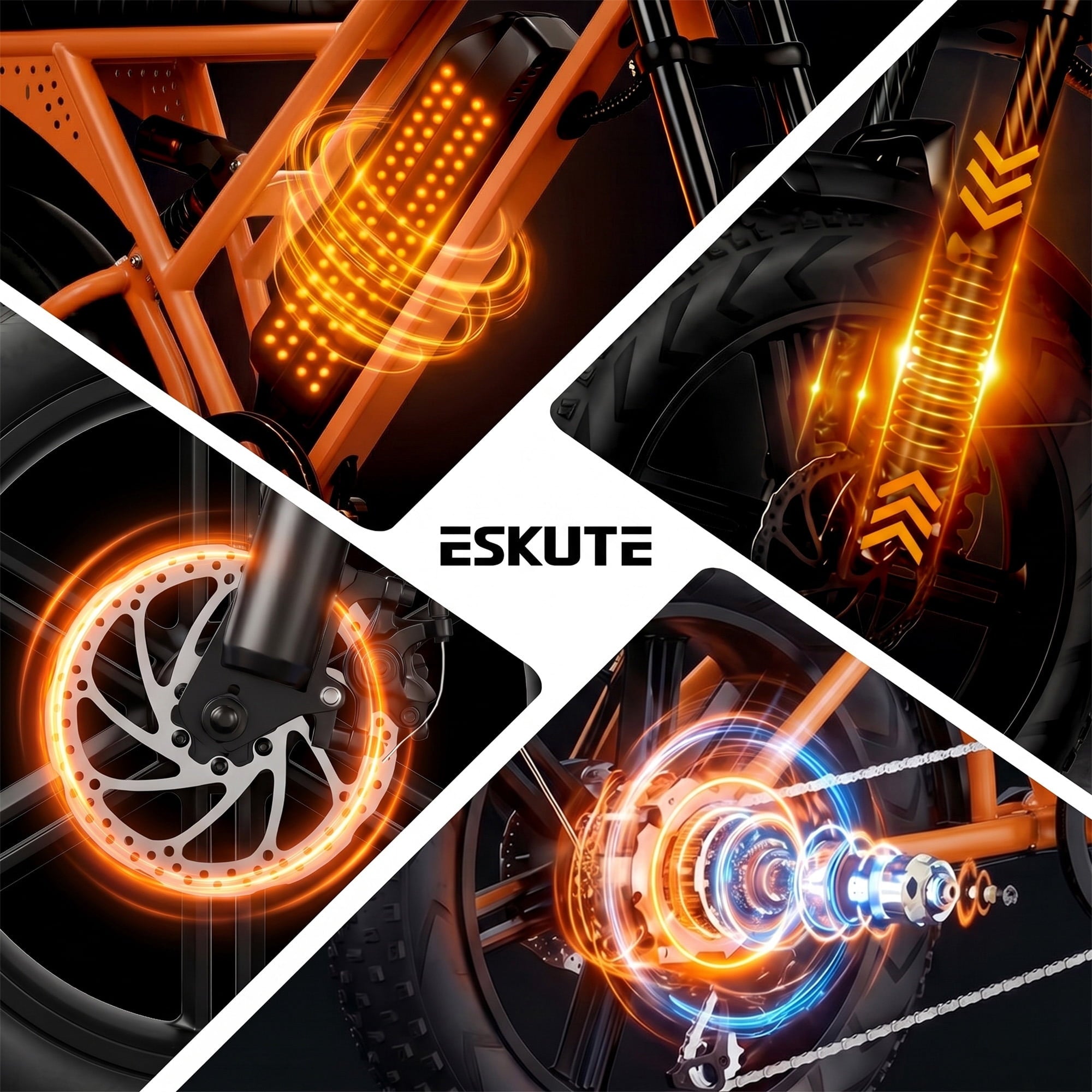 ESKUTE V100 Electric Bike for Teens Adults, 750W Peak 1500W 28 Mph 48V 13 Ah,16x4.0 Fat Tire E Bicycle, 7-Speed E-Bike with Dual Suspension, UL2849