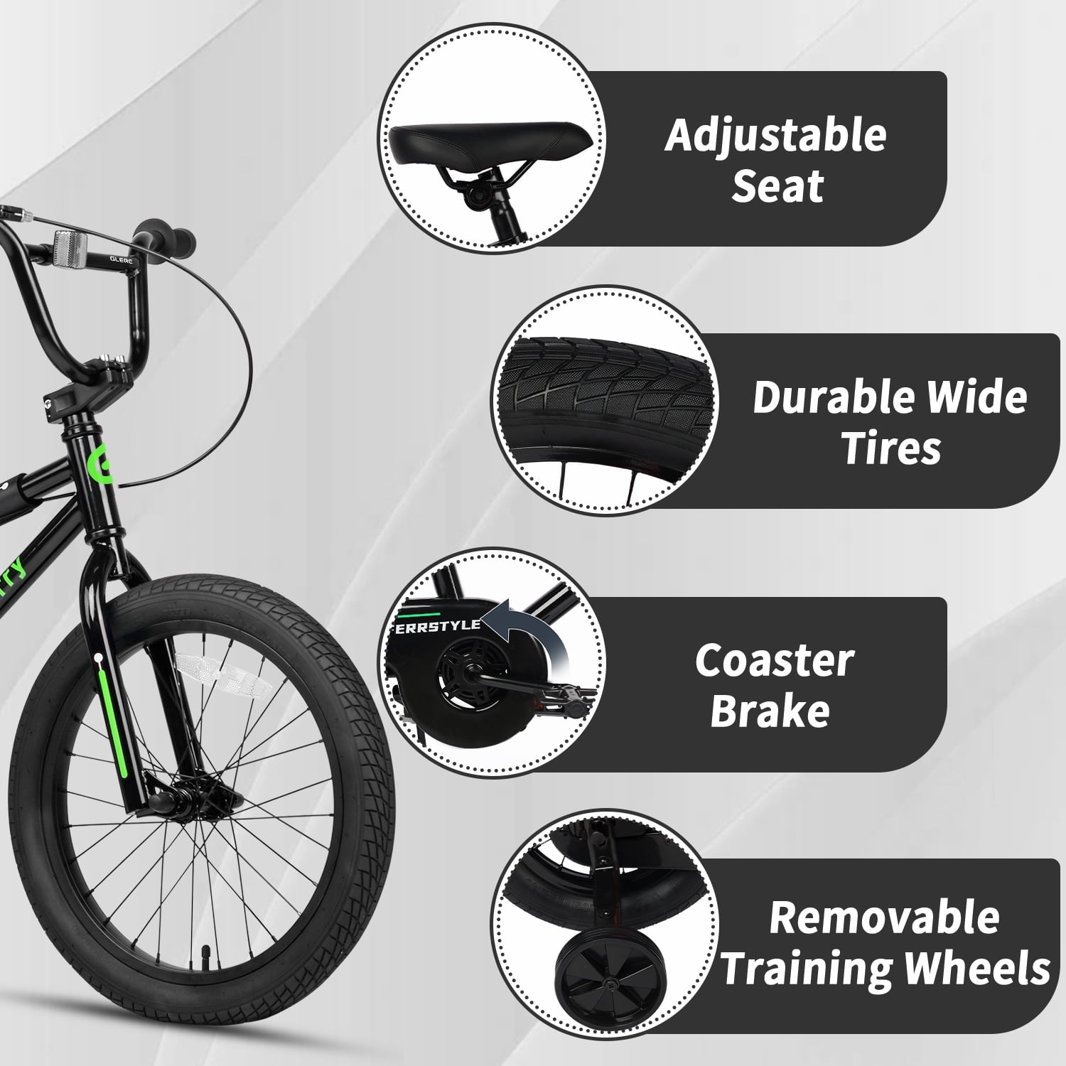 Glerc 16 Inch Little Kids Bike for Over 4 Years Old Boys Girls Youth BMX Style Bicycle with Training Wheels Coaster & Rear V Brake, Black