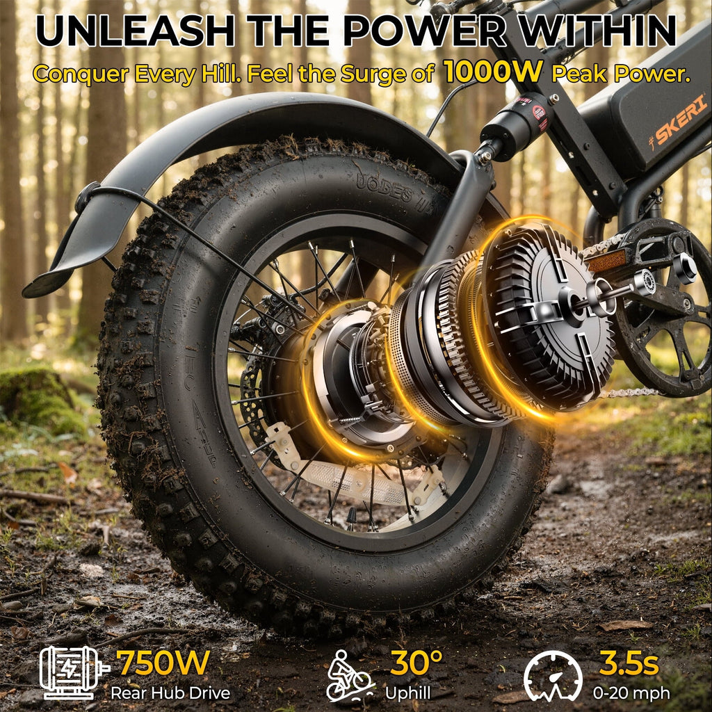 Skeri 750W (Peak 1000W) Electric Bike, 16” x 4” Fat Tire Dual Suspension E-Mountain Bikes, 48V 13Ah Battery UL2849