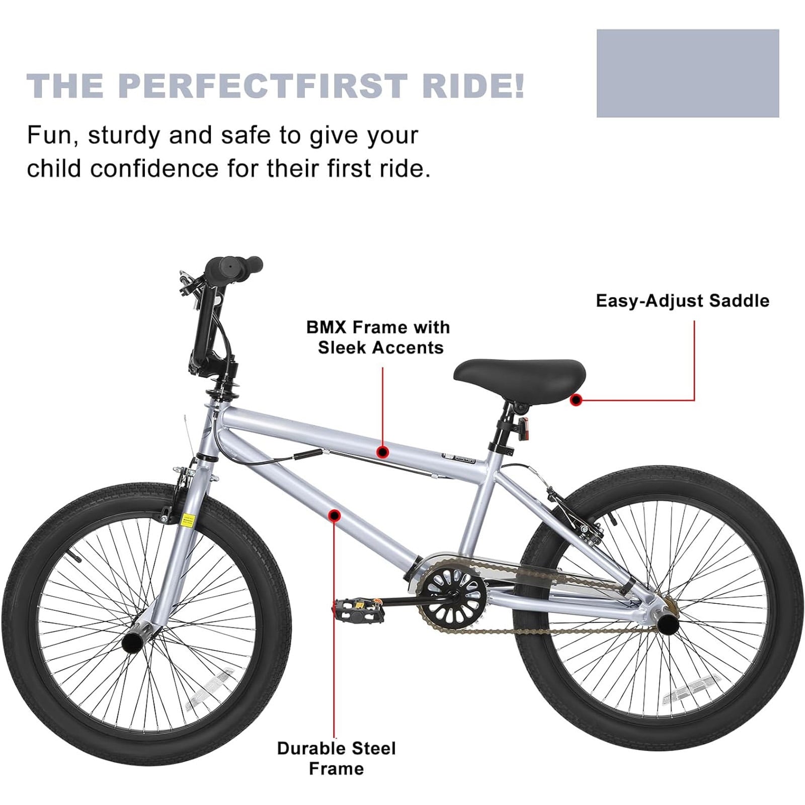 Hykolity 20 inch BMX Bike Freestyle Cycling Trick Bicycle with 4 Pegs for Teenage Adults Men Women Beginners Street Stunt Bike V-Brake Silver