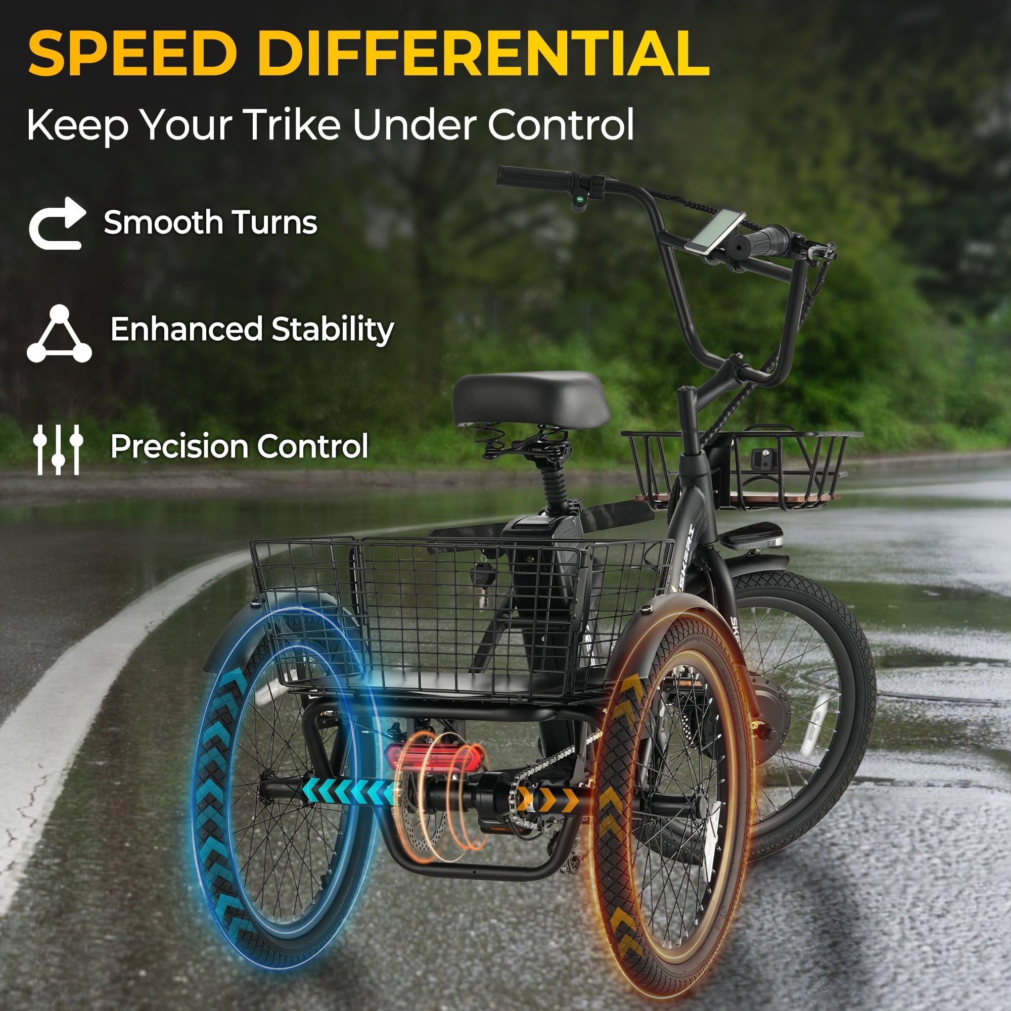Electric Scooter Tricycle for Adults, 20” Folding Electric Trike,3 Wheels Electric Bicycle Bikes, Peak 1000W Step-Thru Etrike with 36V 13Ah UL2849  Removable Battery and Large Basket for Women Men
