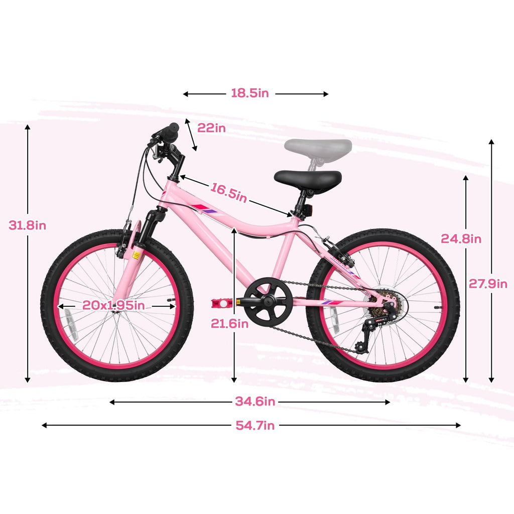 Hykolity 20 inch Kids Mountain Bike, 6 Speed Kid Bicycle Age 6-11 Year Old with Front Suspension Fork, Adjustable Seat Height, Pink