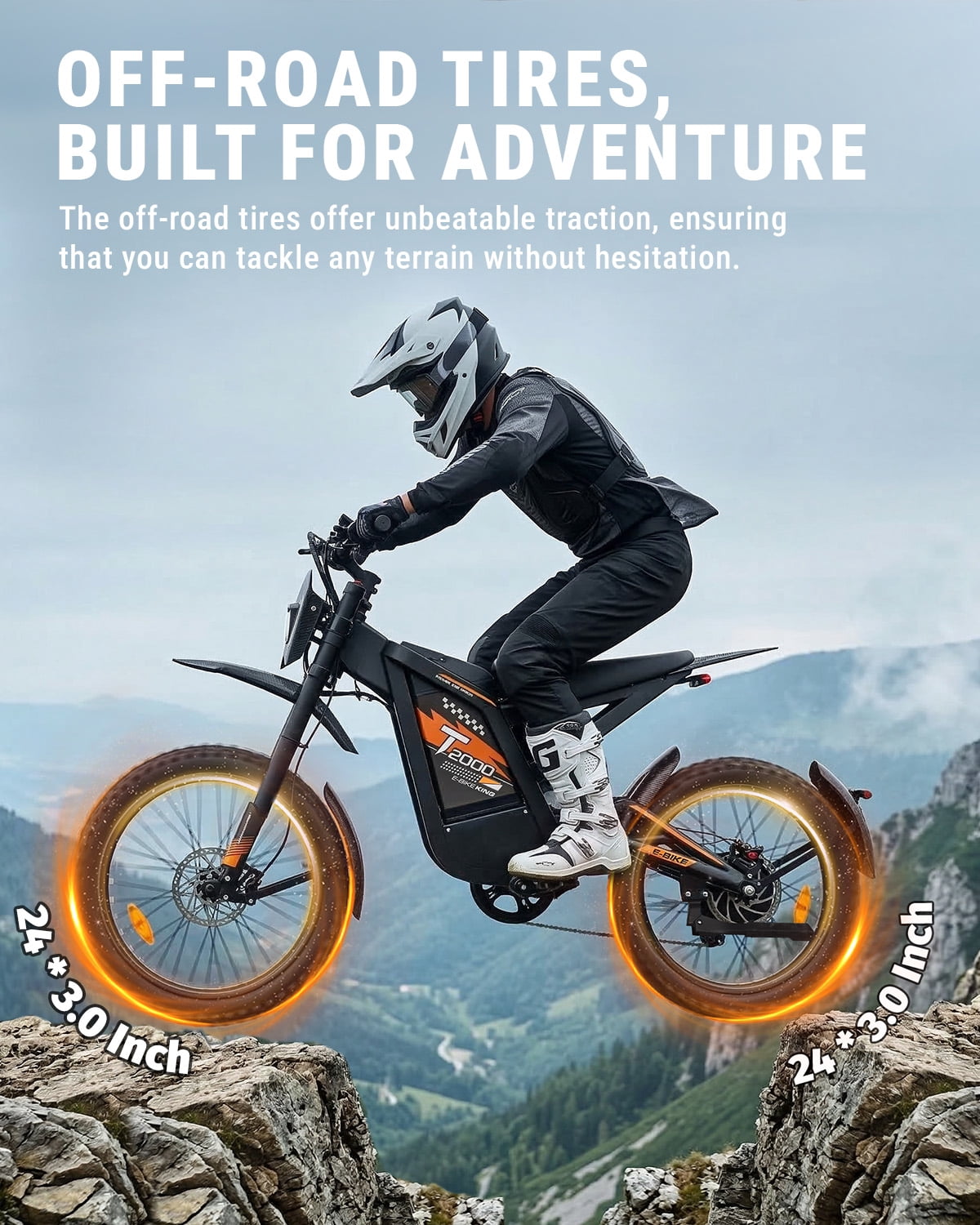 OUXI T2000 Electric Dirt Bike for Adults,3000W Peak Electric Bike,48V 30Ah Battery,37MPH/85+Miles Electric Motorcycles,24 Fat Tire E Dirtbike,Dual Hydraulic Brakes Mountain Bike,E Dirt Bike UL2849