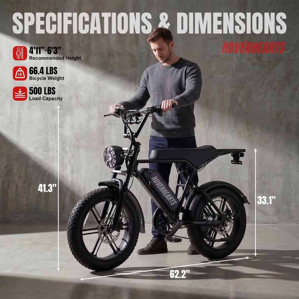 Aoemoe 500W Fat Tire Electric Bike 20 x 4.0 All Terrain E-Bike 48V 15Ah 28mph Hydraulic Brakes Full Suspension Mountain Electric Bicycle for Trail Riding