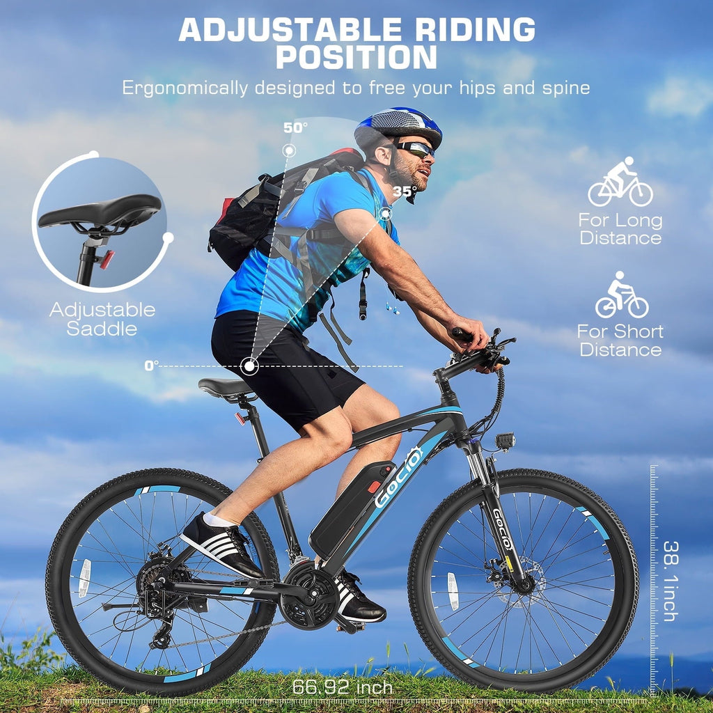 Gocio 27.5 Electric Mountain Bike for Adults, 750W Peak Motor, 48V 10.4Ah Battery, 20MPH, 21 Speed, Lockable Front Suspension, UL2849 Certified