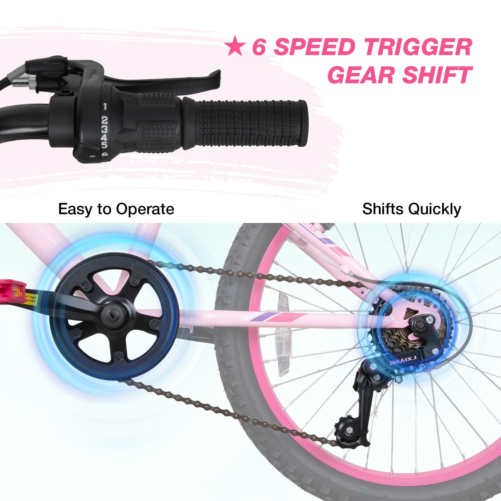 Hykolity 20 inch Kids Mountain Bike, 6 Speed Kid Bicycle Age 6-11 Year Old with Front Suspension Fork, Adjustable Seat Height, Pink