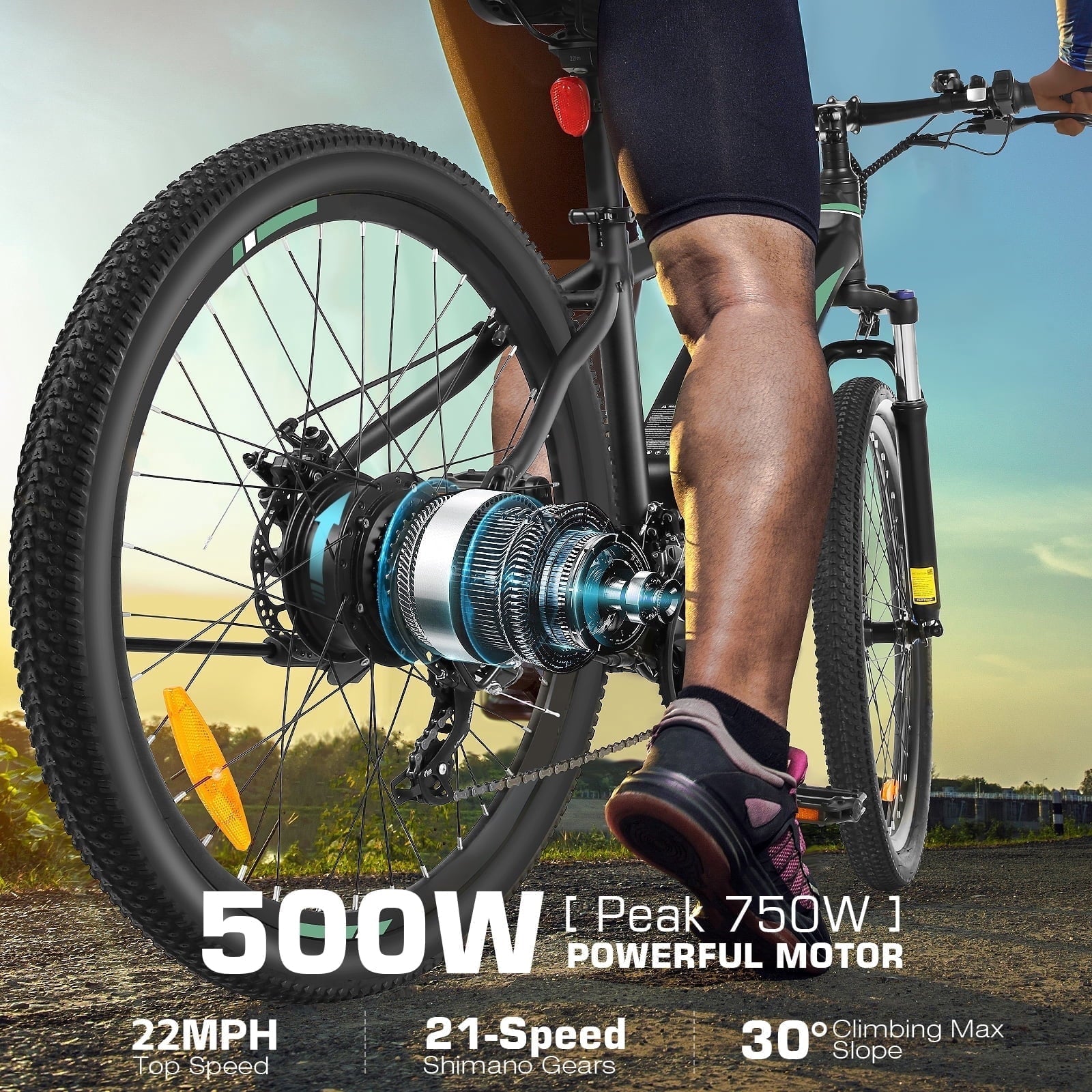 Gocio 27.5 Electric Mountain Bike for Adults, 750W Peak Motor, 48V 10.4Ah Battery, 20MPH, 21 Speed, Lockable Front Suspension, UL2849 Certified
