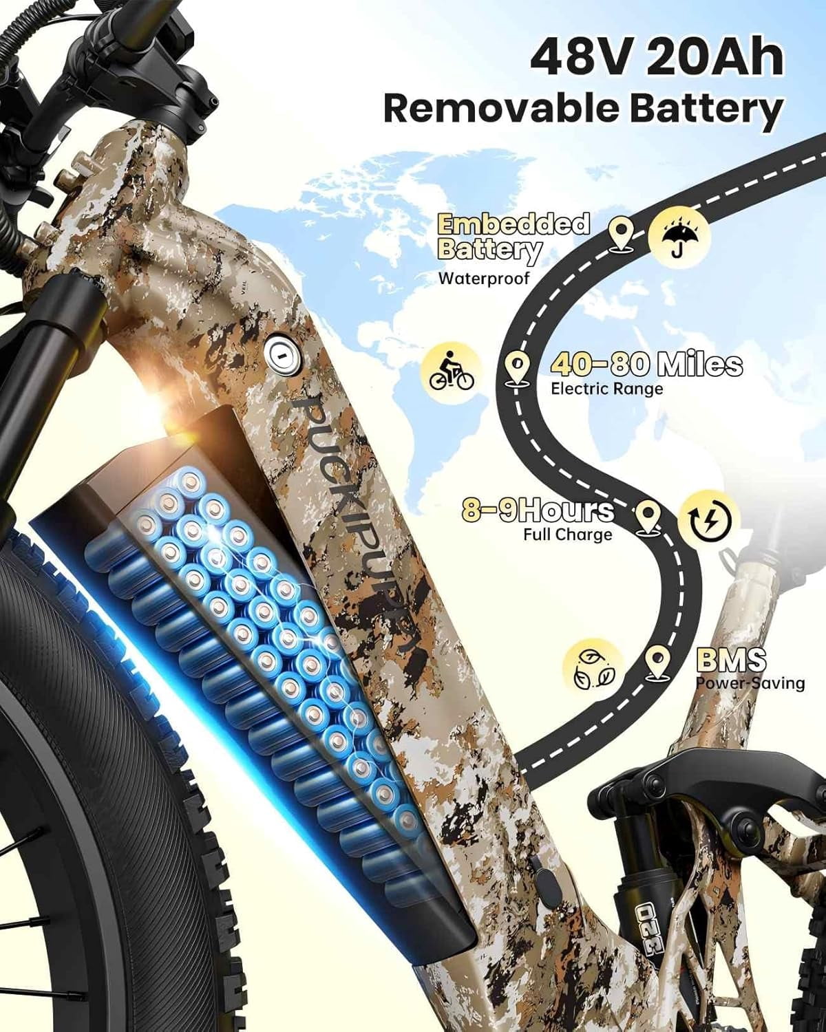 PUCKIPUPPY Electric Bikes for Adults 26 Step-Thru Ebikes 960W Peak Motor 80Miles Range 28mph Max Speed 48V 20AH Battery Full Suspension Fat Tire Mountain E Bike 7 Speed, Comply with UL2849 By SGS
