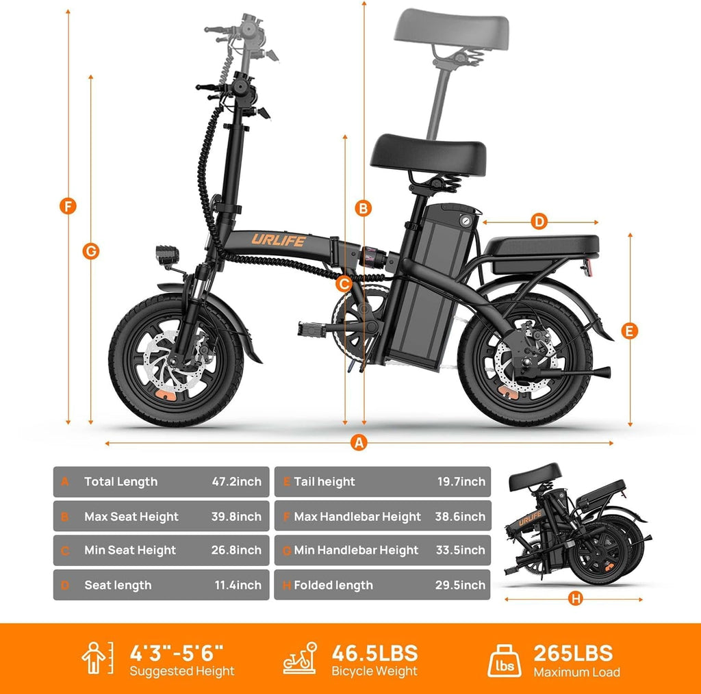 URLIFE 14Folding Electric Bike for Adults,500W Peak Motor,48V 7.5AH Removable Battery,Mini Ebike for Adults City Commuter,UL2849-Black