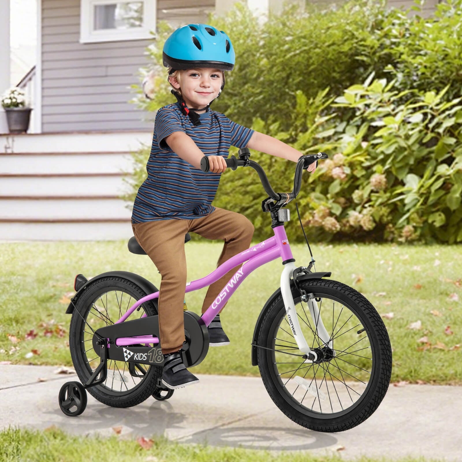 Costway 18 Kids Bike for 4-8 Years Old Boys & Girls with Adjustable Seat Handbrake Reflectors Red