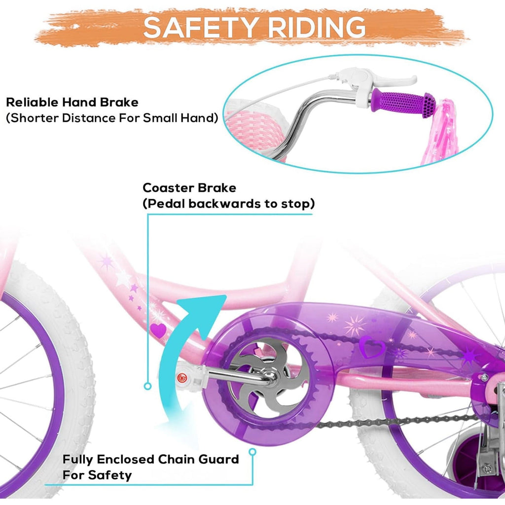 Hykolity 14 inch Girls Bike Princess Bicycle for Age 3-5 Years Old Rider Height 35-47 inch includes Training Wheel Basket Doll Seat Aqua Blue
