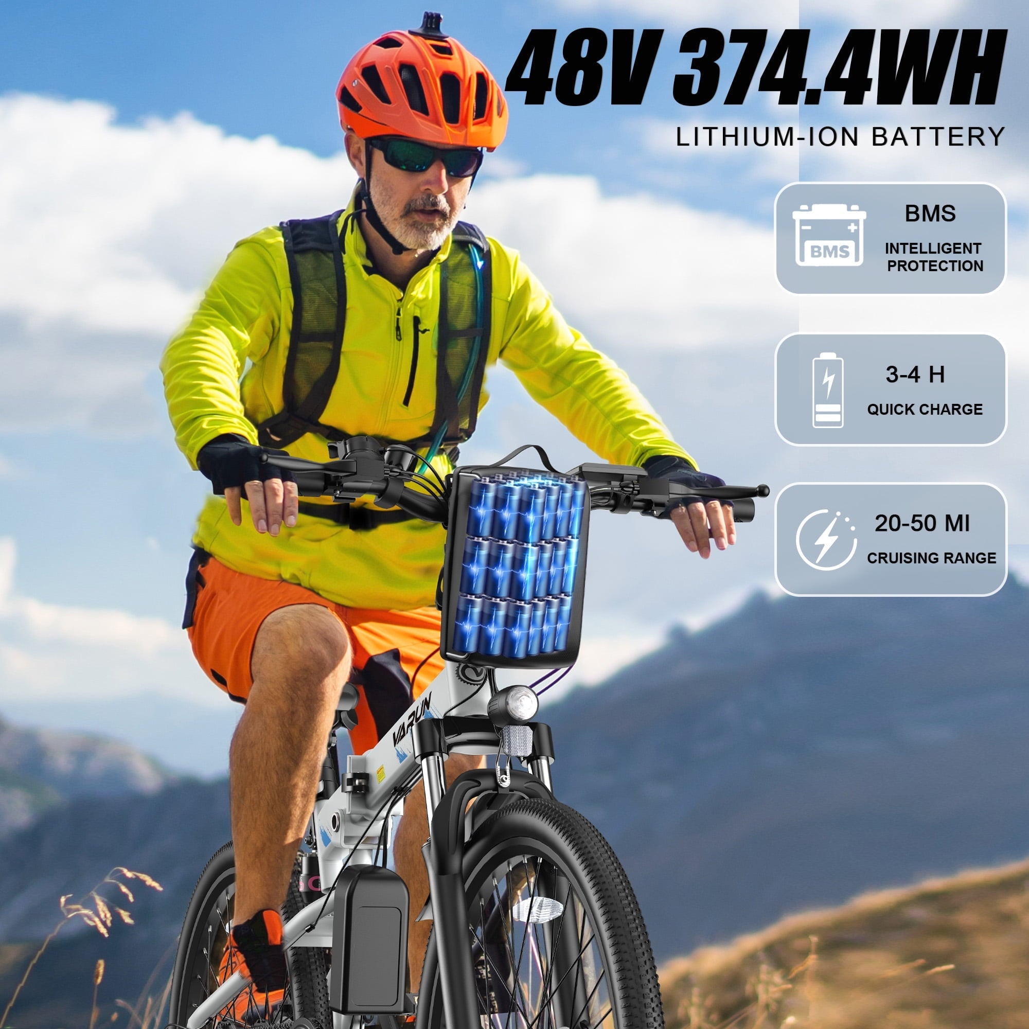VARUN Electric Bike, 26 Foldable Ebike, Peak 750W Motor, 48V 374.4Wh Battery, up to 20+mph 50 Miles, 7 Speeds with Bike Pump, Phone Holder & Bike Lock & Rear Light, E Bike for Adult, UL2849(Black)